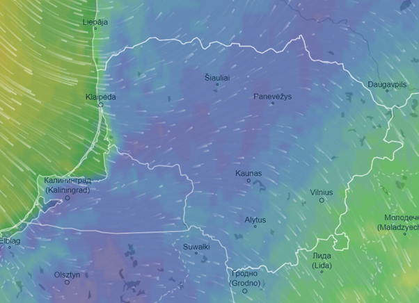 Lietuvos žemėlapis su prognozuojamais orais